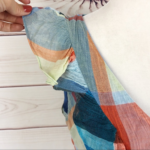 MAEVE Madras Plaid Colorful Patch Blouse Top US 4 - Picture 4 of 9